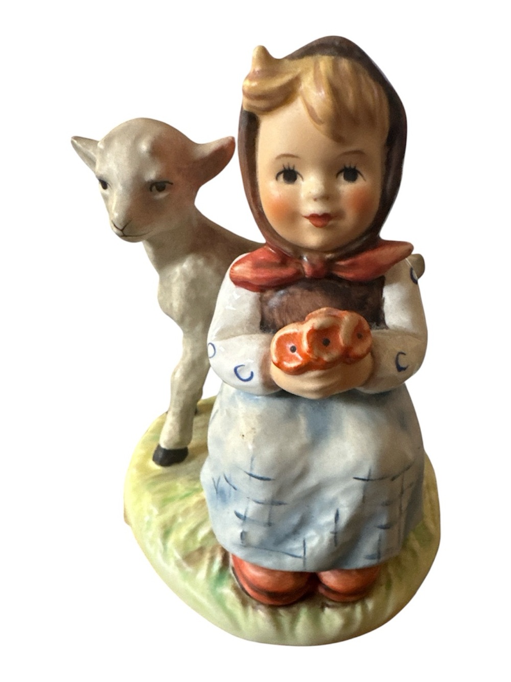 Vintage Goebel Ceramic Girl Figurine Holding Flowers with Lamb “Good Friends”